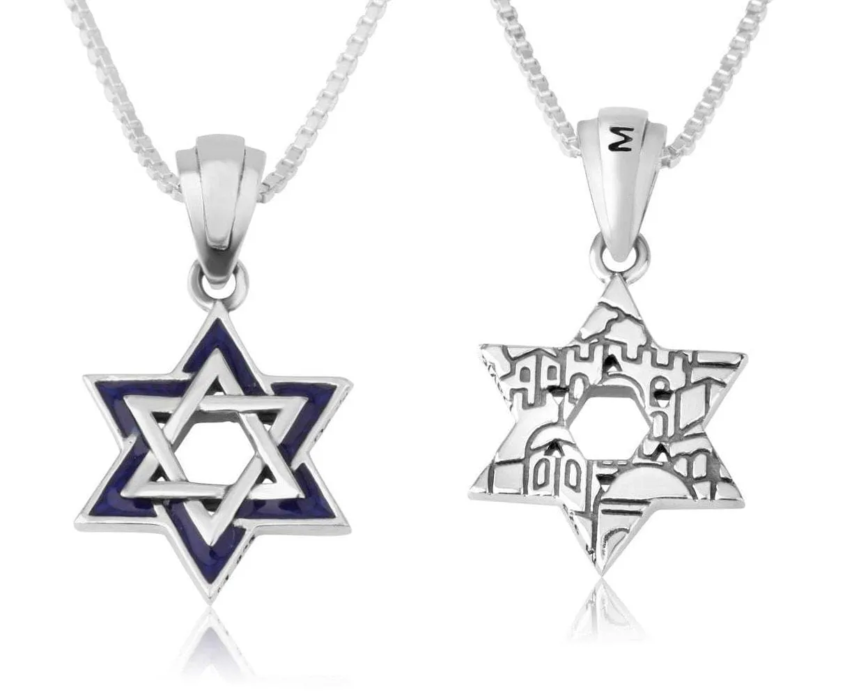 Star David Pendant Silver Blue Enamel Old City Judaism Jewelry Holy Land Gift