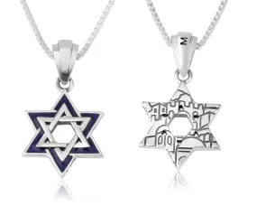 Star David Pendant Silver Blue Enamel Old City Judaism Jewelry Holy Land Gift