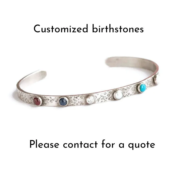 Sterling Silver and Gemstone Cuff Bracelet Customizable