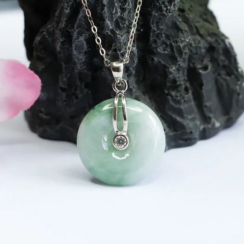 Sterling Silver and Natural Jade Necklace with Fortune's Favor Buckle