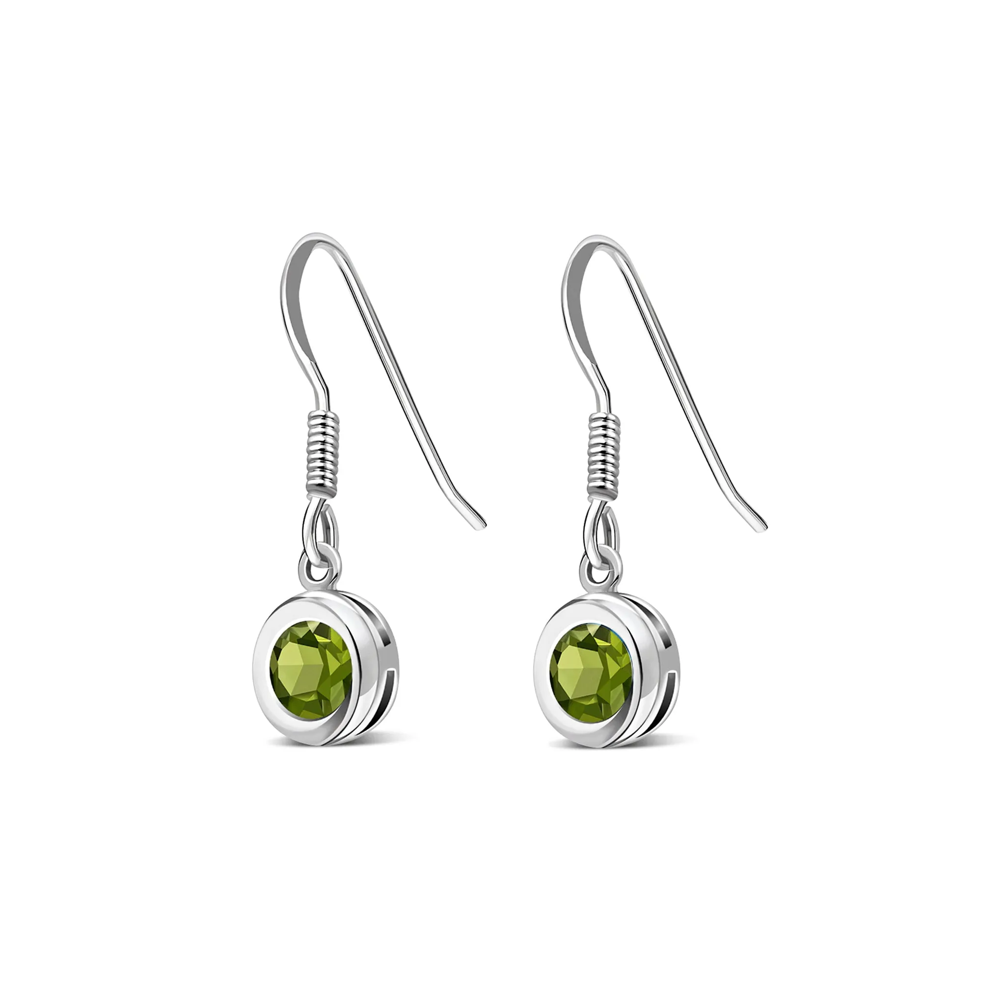 Sterling Silver Peridot 5mm Round Framed Drop Earrings