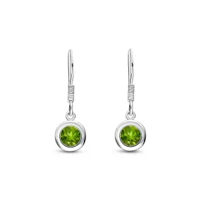 Sterling Silver Peridot 5mm Round Framed Drop Earrings