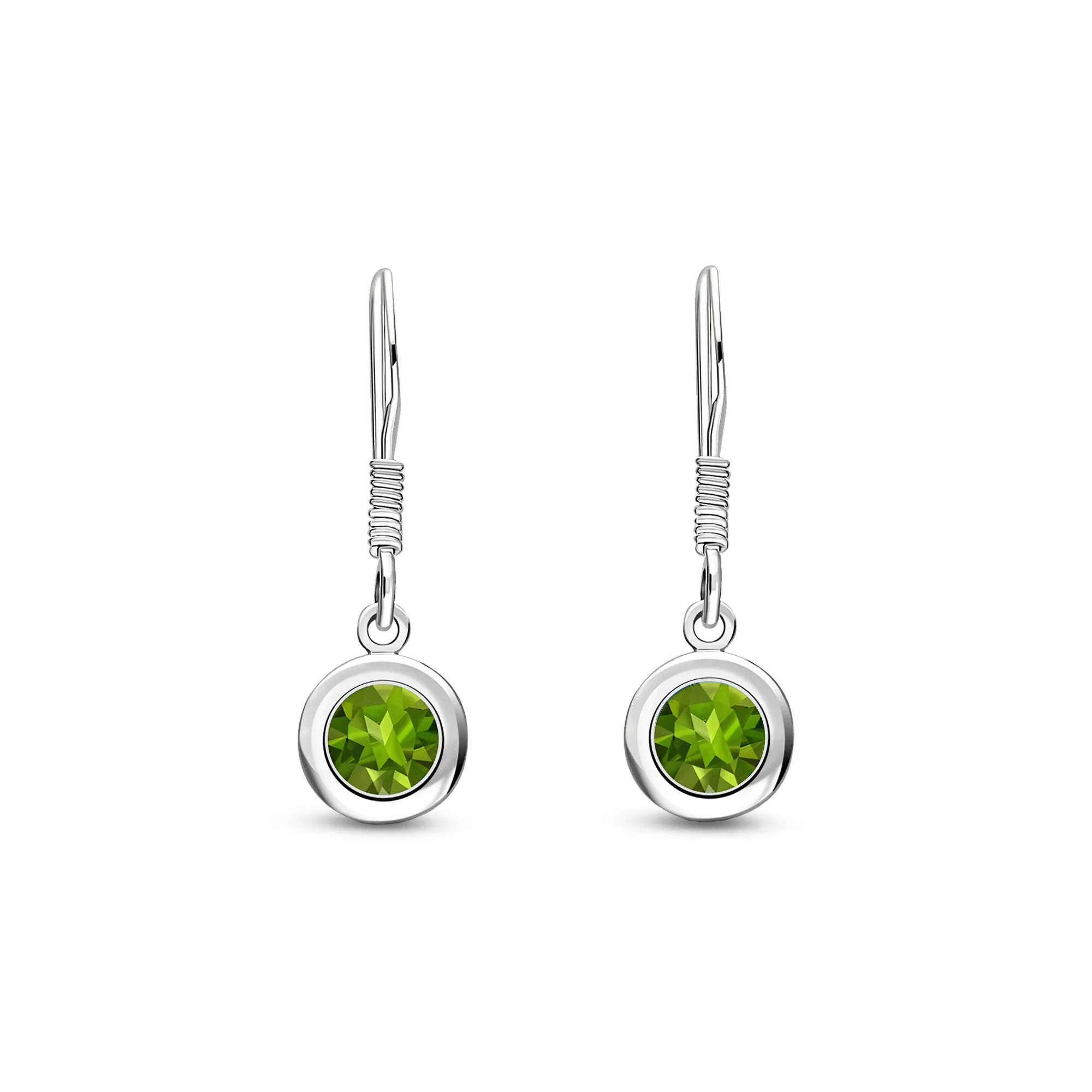 Sterling Silver Peridot 5mm Round Framed Drop Earrings
