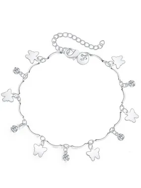 Sterling Silver Plated Crystal Butterfly Chain Bracelet