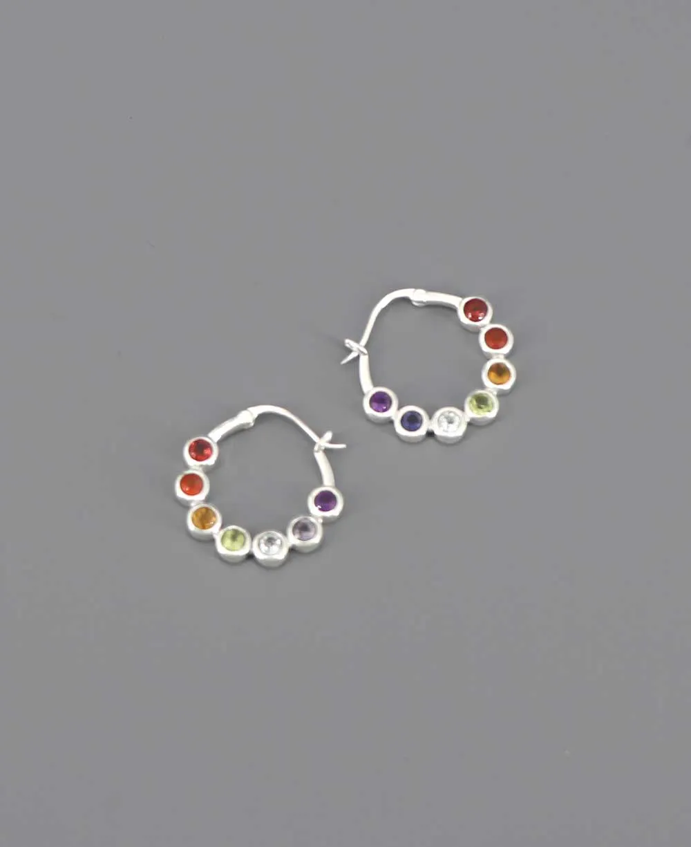 Sterling Silver Rainbow Gemstone Small Hoop Earrings