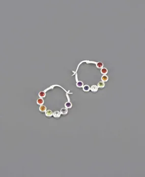 Sterling Silver Rainbow Gemstone Small Hoop Earrings
