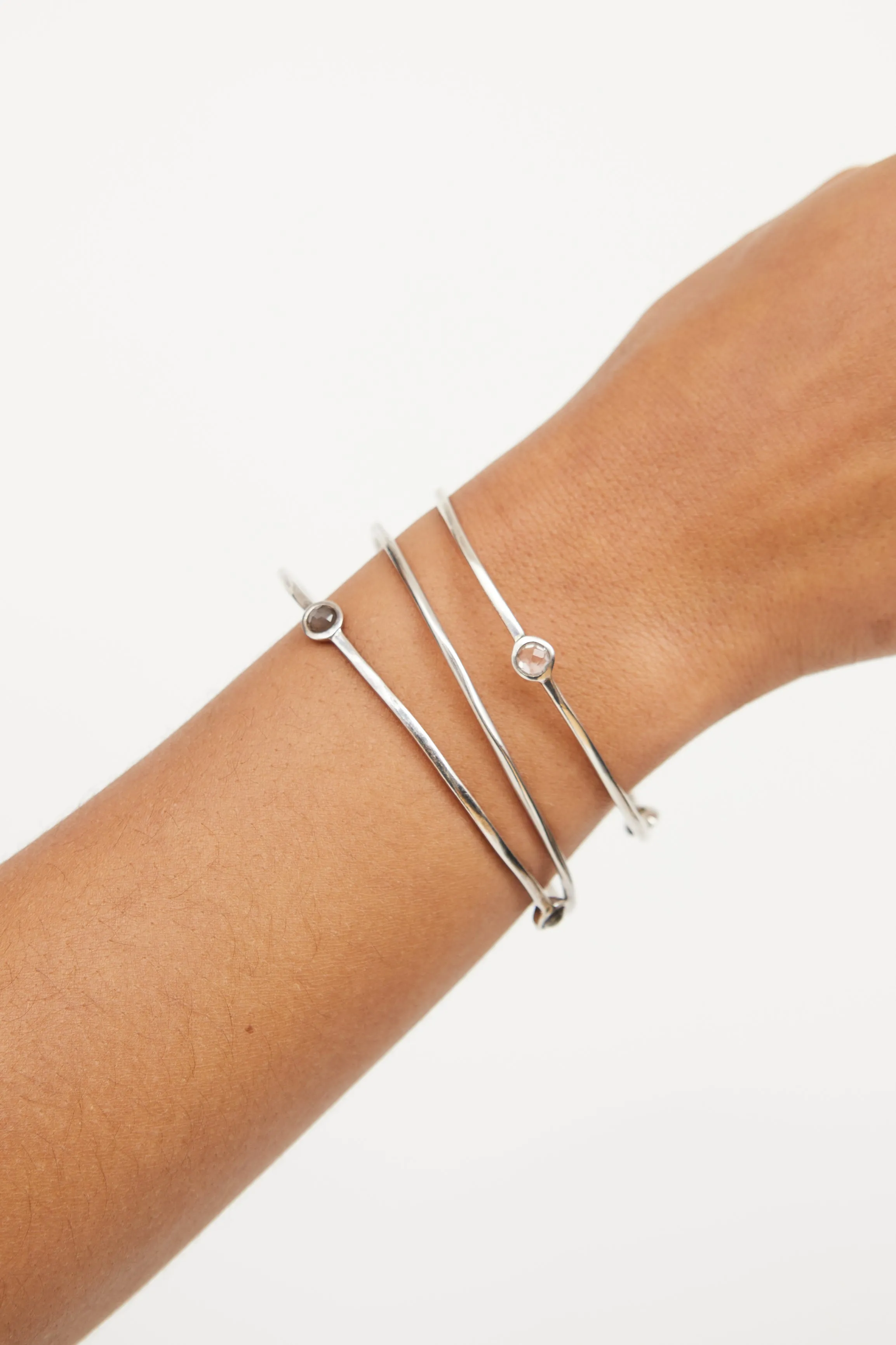 Sterling Silver Squiggle Three Stone Bangle Set