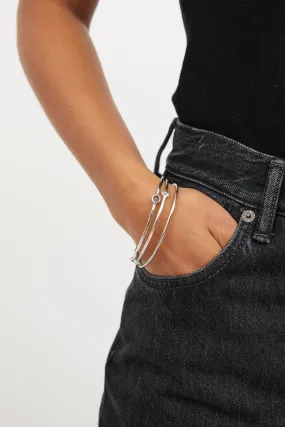 Sterling Silver Squiggle Three Stone Bangle Set