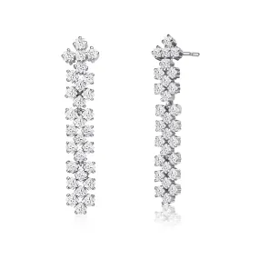 Sterling Silver with Rhodium Plated Clear Princess Cubic Zirconia Lattice Style Dangle Earrings