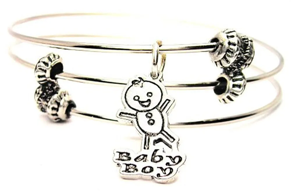 Stick Figure Baby Boy Triple Style Expandable Bangle Bracelet