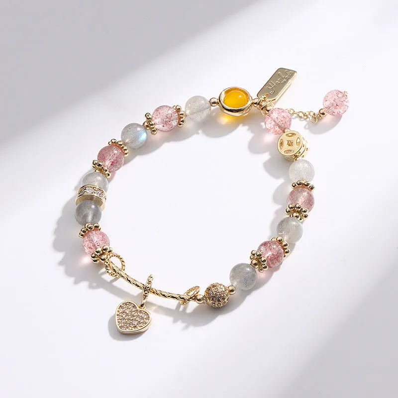 Strawberry Crystal and Grey Moonlight Sterling Silver Bracelet - Fortune's Favor