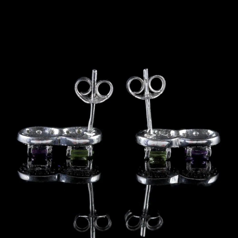 Suffragette Earrings 9Ct White Gold Amethyst Peridot Diamond