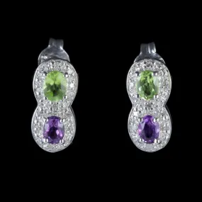 Suffragette Earrings 9Ct White Gold Amethyst Peridot Diamond