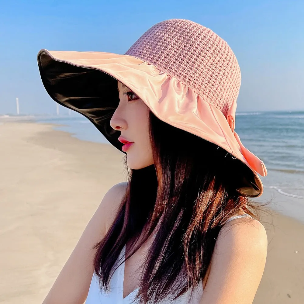 Summer Hats For Women Fashion Polka Dots  Bow Tie Design Straw Hat High Quality Sun Protection Sun Hat Travel Beach Hat