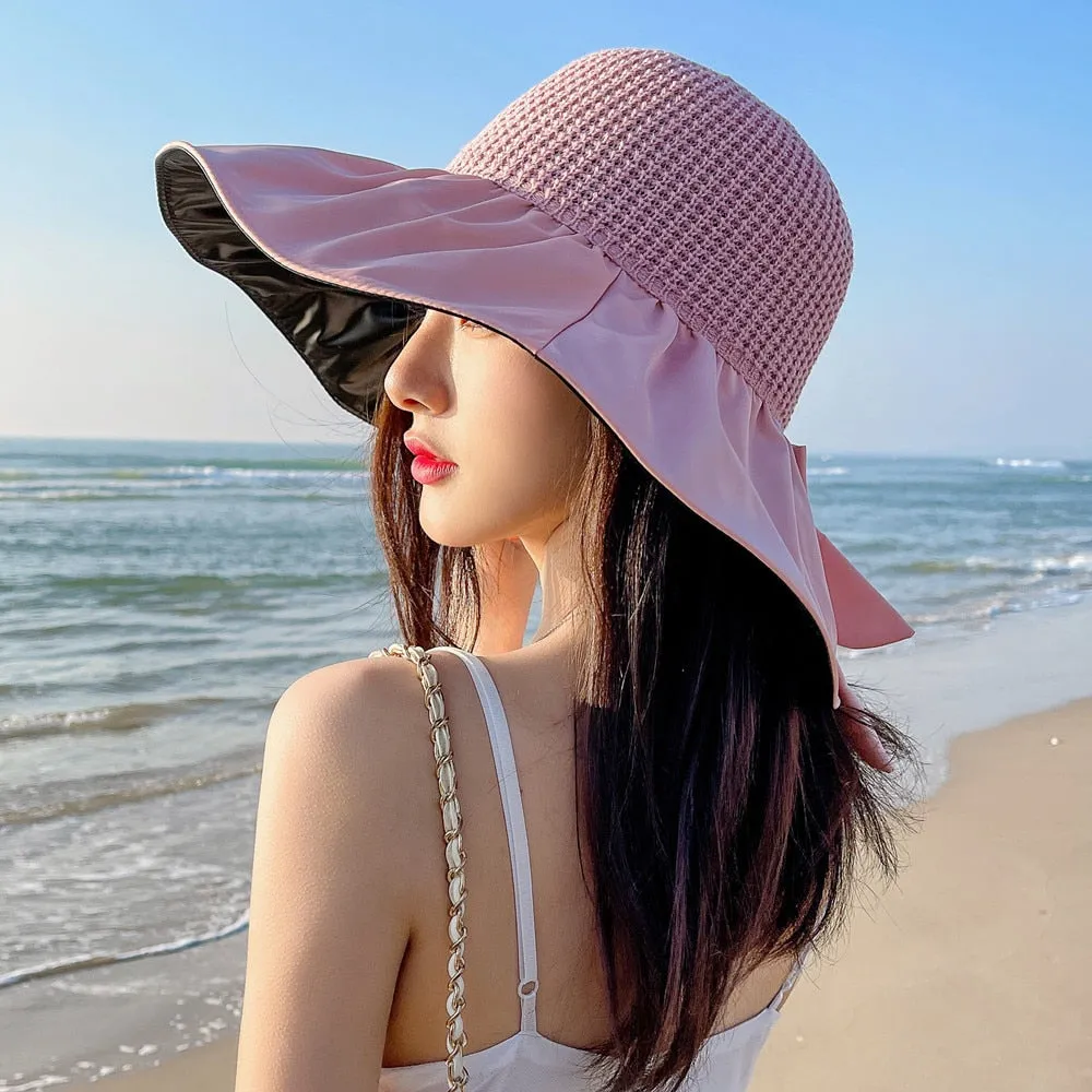 Summer Hats For Women Fashion Polka Dots  Bow Tie Design Straw Hat High Quality Sun Protection Sun Hat Travel Beach Hat