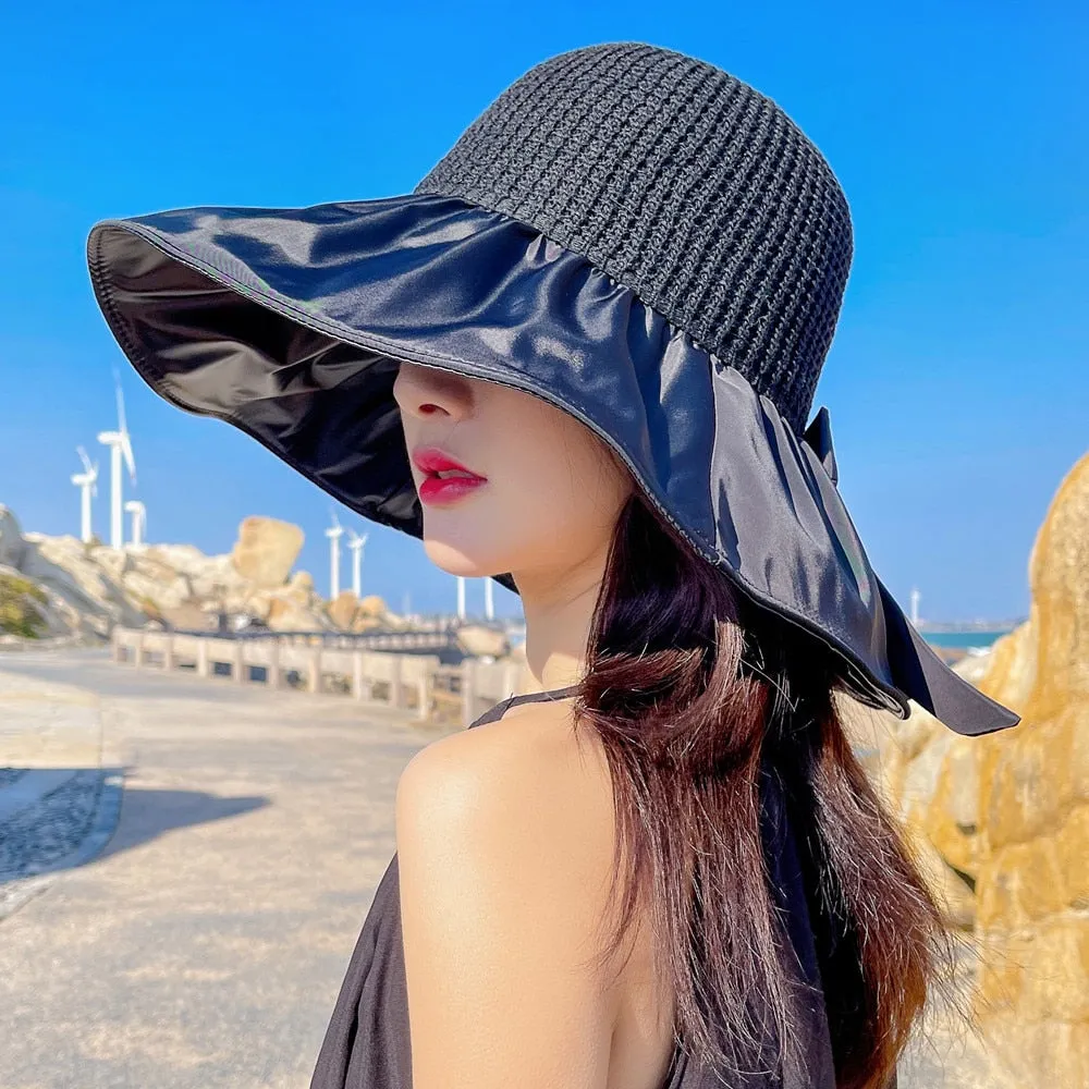 Summer Hats For Women Fashion Polka Dots  Bow Tie Design Straw Hat High Quality Sun Protection Sun Hat Travel Beach Hat