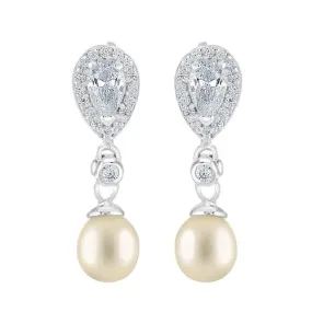 Teardrop CZ and Pearl Drop Earrings