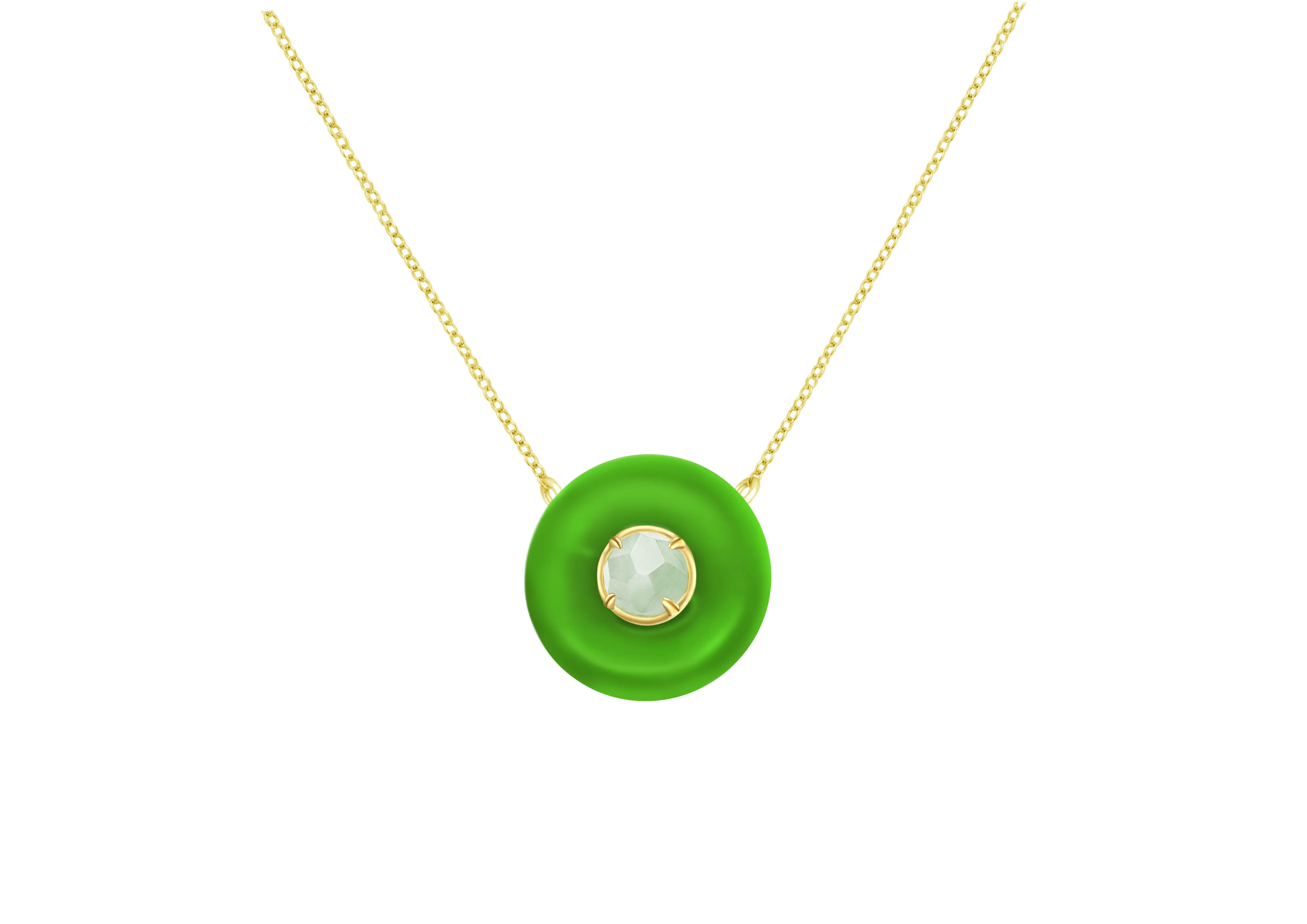 TRACEY CHEN | NECKLACE | 天然翡翠琺瑯項鍊 (黃金-綠)