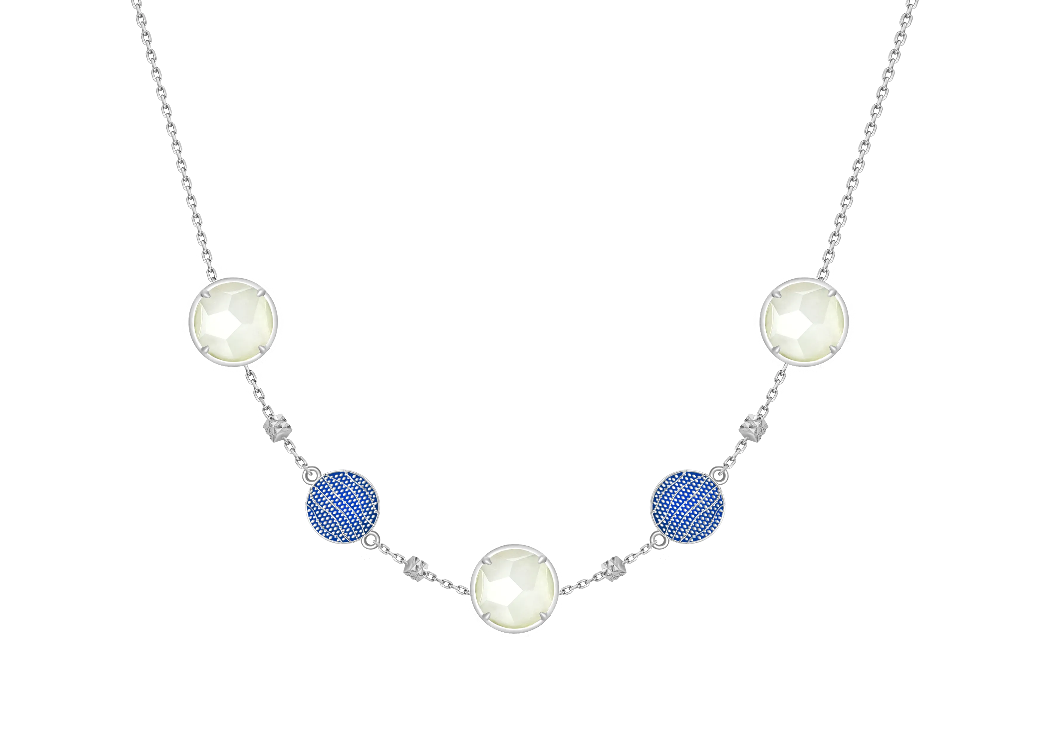 TRACEY CHEN | NECKLACE | 天然翡翠琺瑯項鍊 (白金-紅色, 深藍)