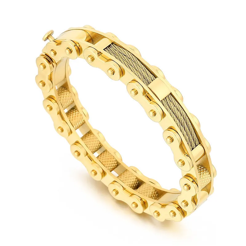 Trendy Steel Wire Bracelet for Men - Rock Fashion Vacuum Electroplated Bicycle Chain Design
