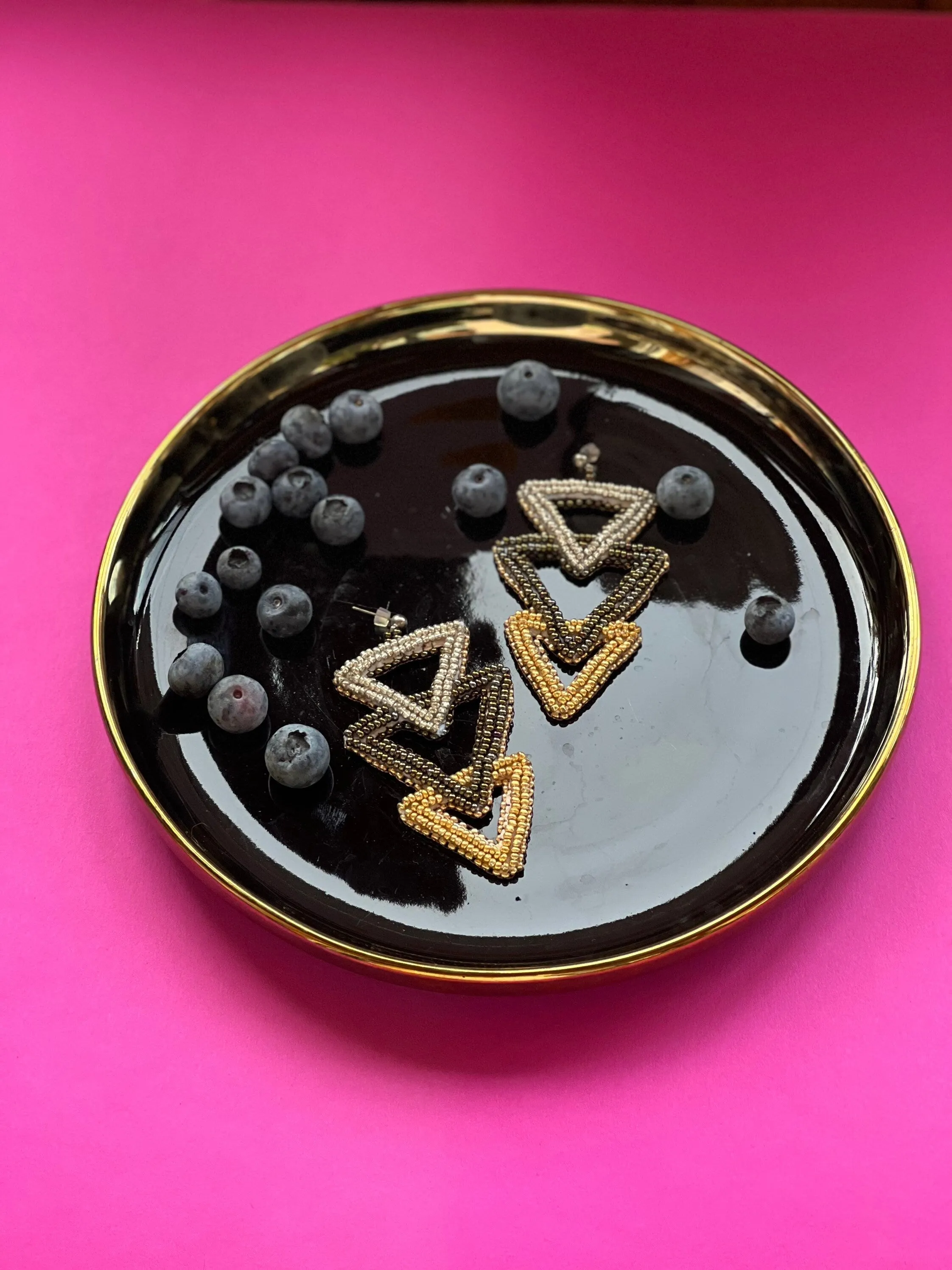 Triangle Evil Eye Earrings Black and Gold Infinity Cool Earrings