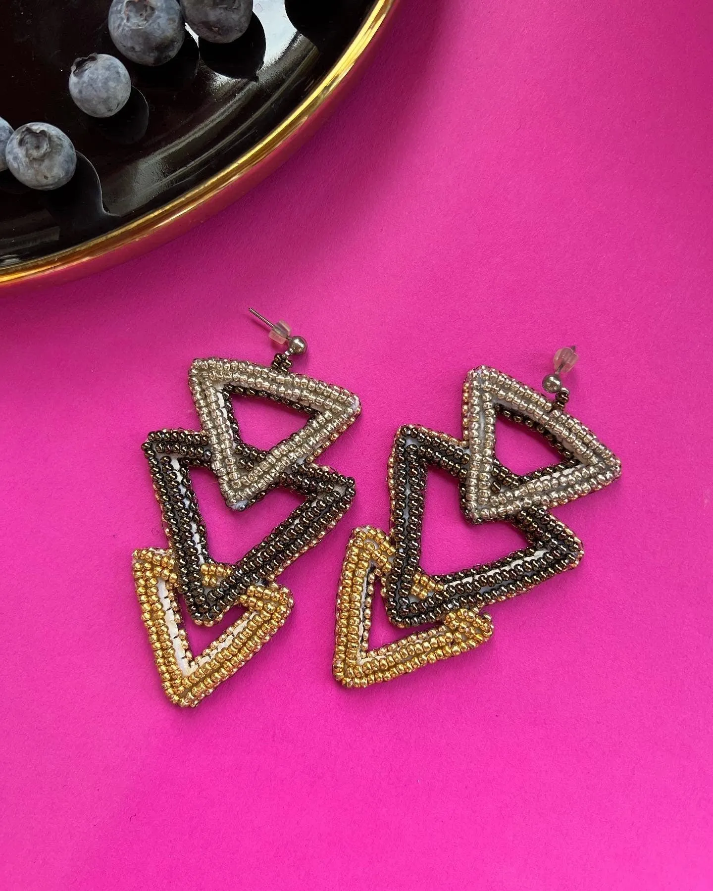 Triangle Evil Eye Earrings Black and Gold Infinity Cool Earrings