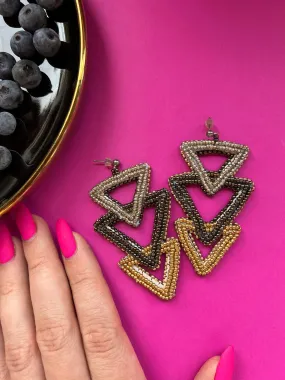 Triangle Evil Eye Earrings Black and Gold Infinity Cool Earrings