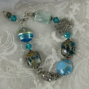 Turquoise Artisan Bead  and Larimar Blue Agate Bead  Bracelet