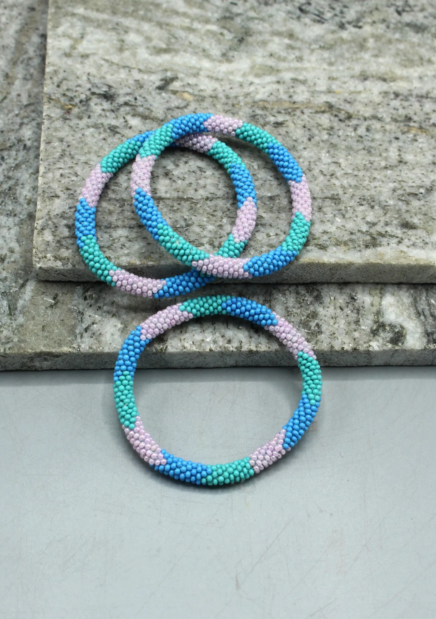 Turquoise, Blue & Pink Mixed Beads Nepalese Roll on Bracelet