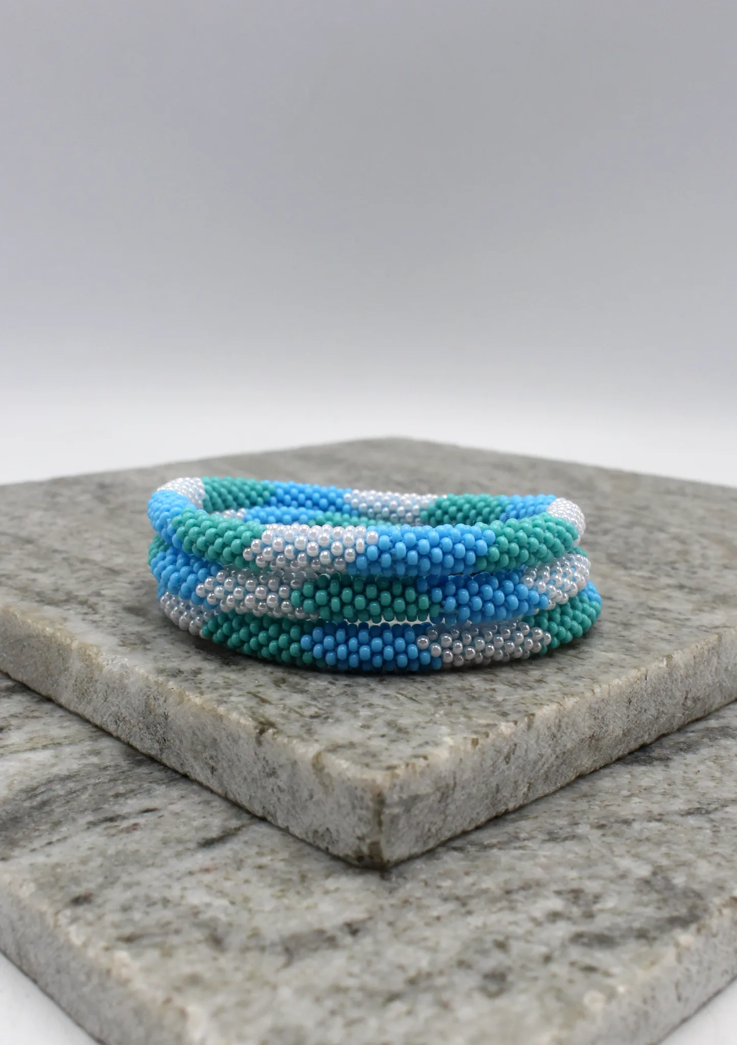 Turquoise, Blue & Pink Mixed Beads Nepalese Roll on Bracelet