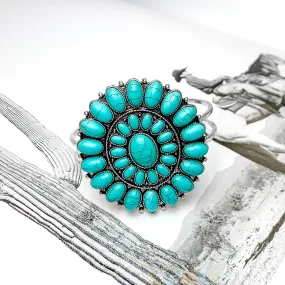 Turquoise Oval Stone Concho Hinge Cuff Bracelet
