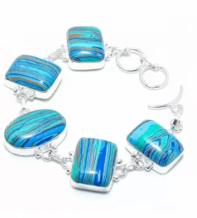Turquoise Rainbow Casilica Gemstone Sterling Silver Bracelet