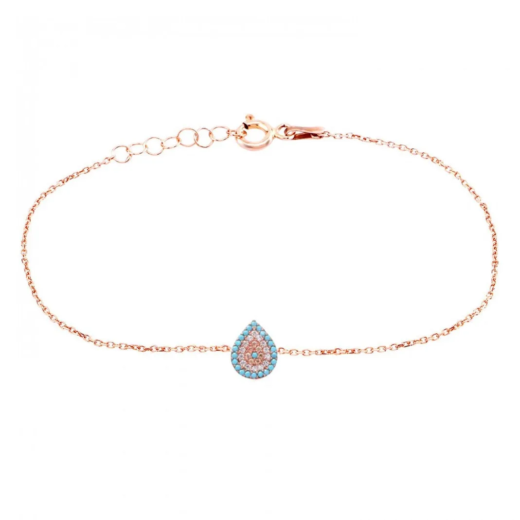 Turquoise Tear drop Rose Gold Bracelet 925