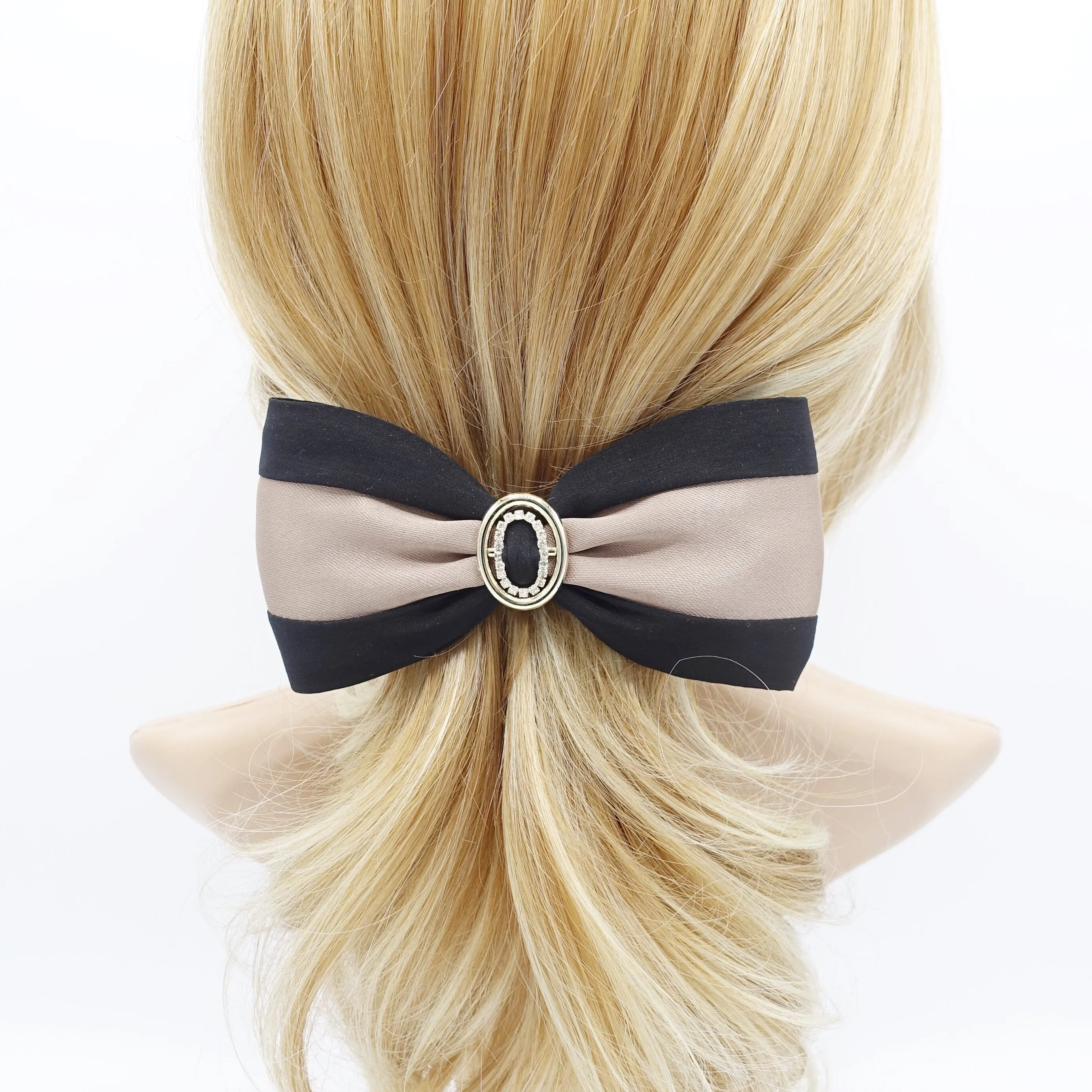 two tone satin hair bow rhinestone gold buckle embellished bow barrette