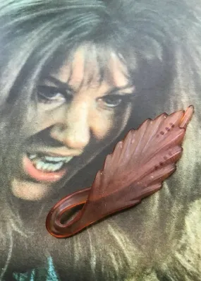 Vintage 50s Leaf Shaped Peach Lucite Plastic Hair Clip