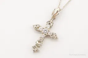 Vintage Cubic Zirconia Cross Sterling Silver Chain Necklace
