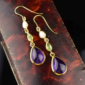 Vintage Gold Peridot Pearl Amethyst Suffragette Earrings