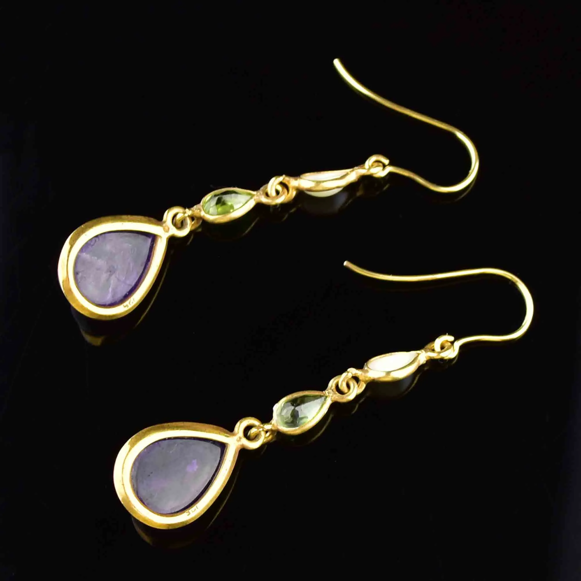 Vintage Gold Peridot Pearl Amethyst Suffragette Earrings