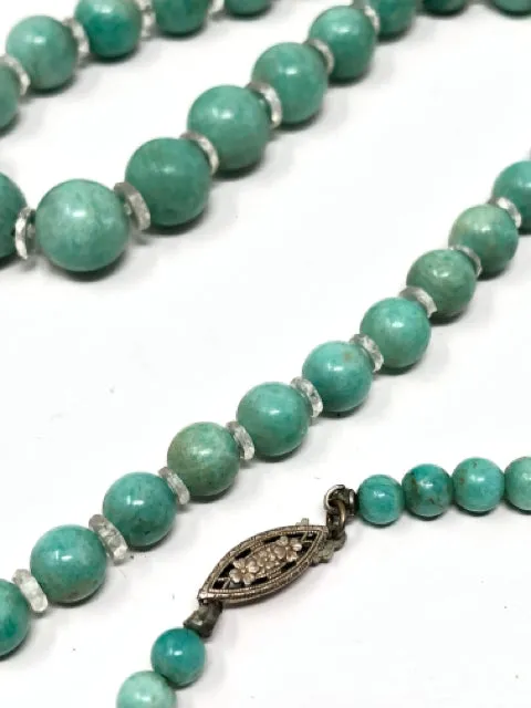 Vintage Green Jade Crystal Beaded Necklace