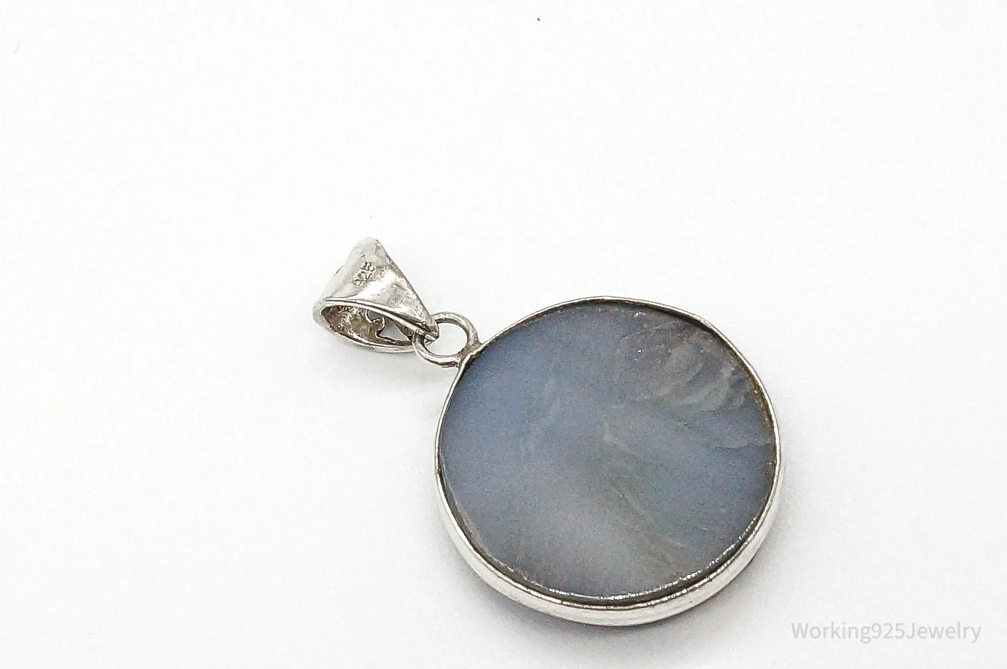 Vintage Large Blue Druzy Quartz Sterling Silver Pendant