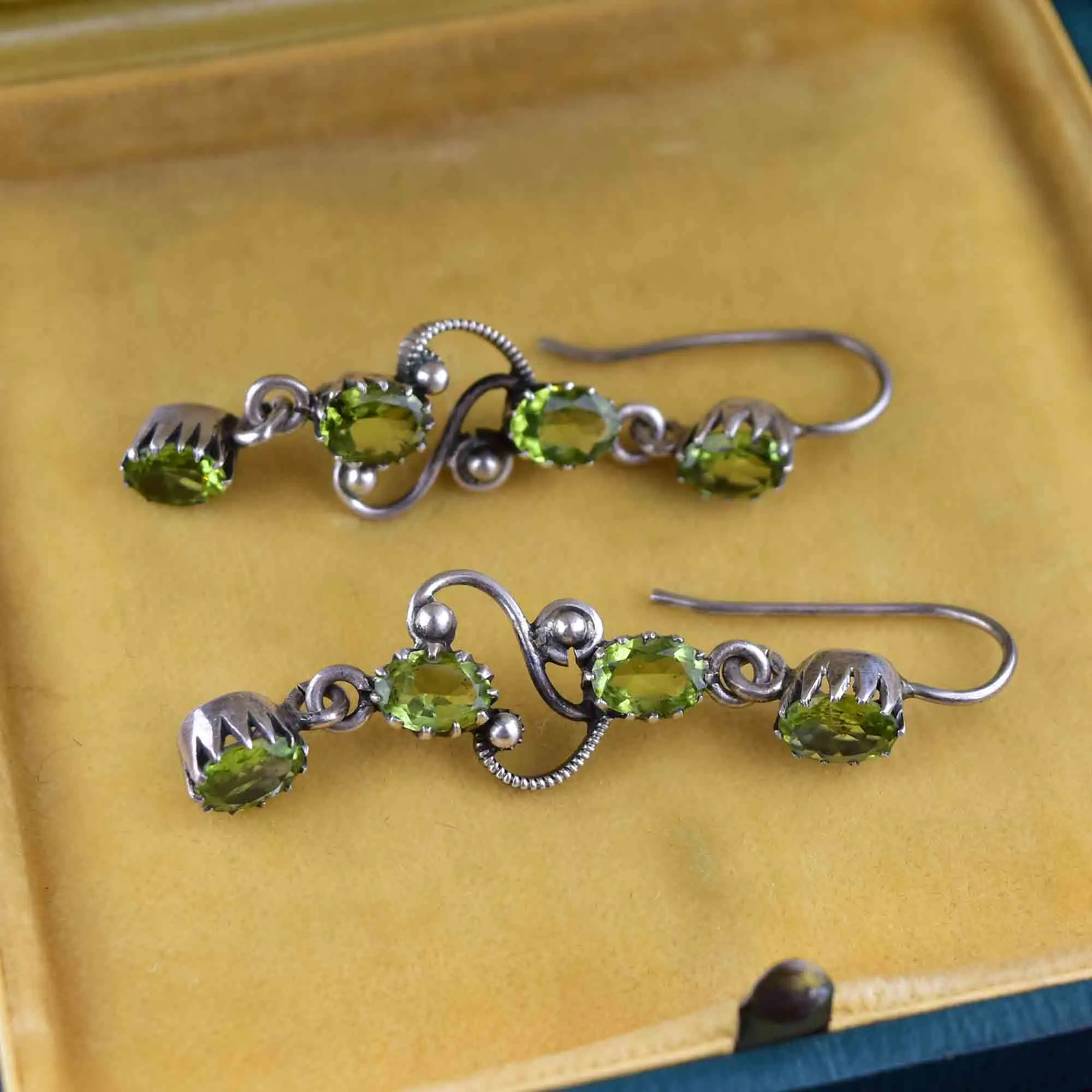 Vintage Silver Victorian Style Peridot Earrings