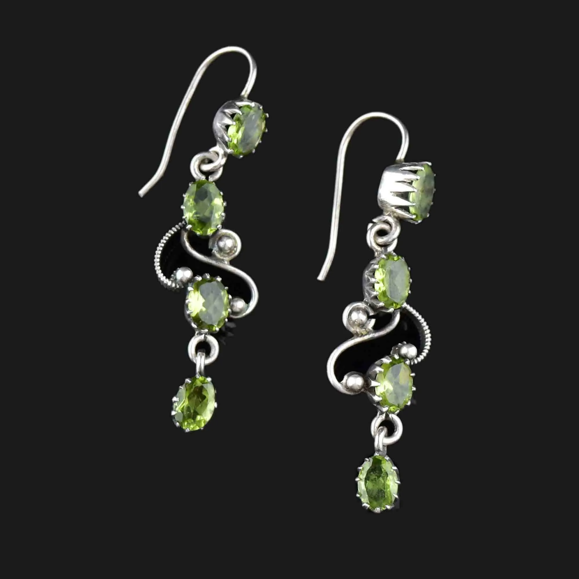 Vintage Silver Victorian Style Peridot Earrings