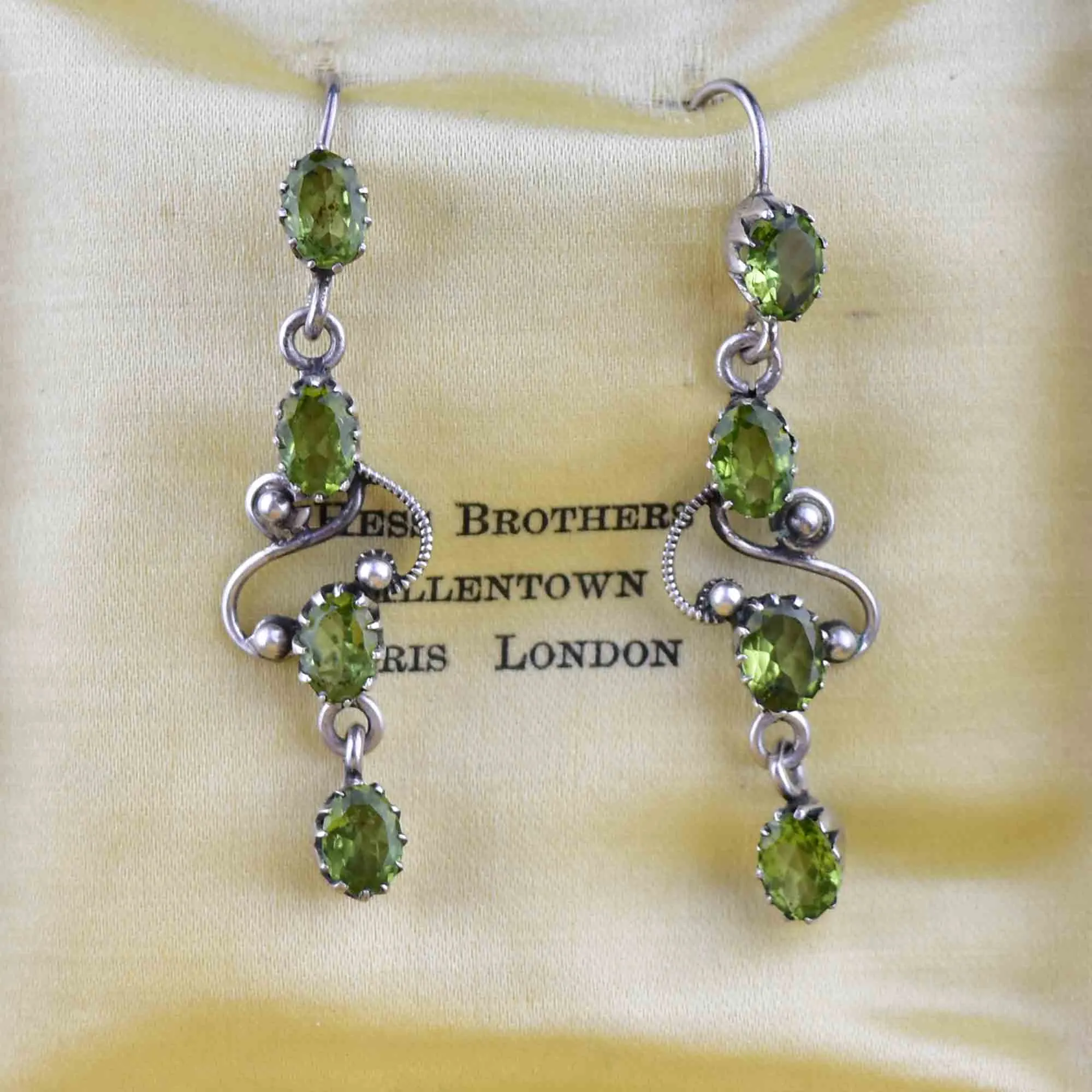 Vintage Silver Victorian Style Peridot Earrings