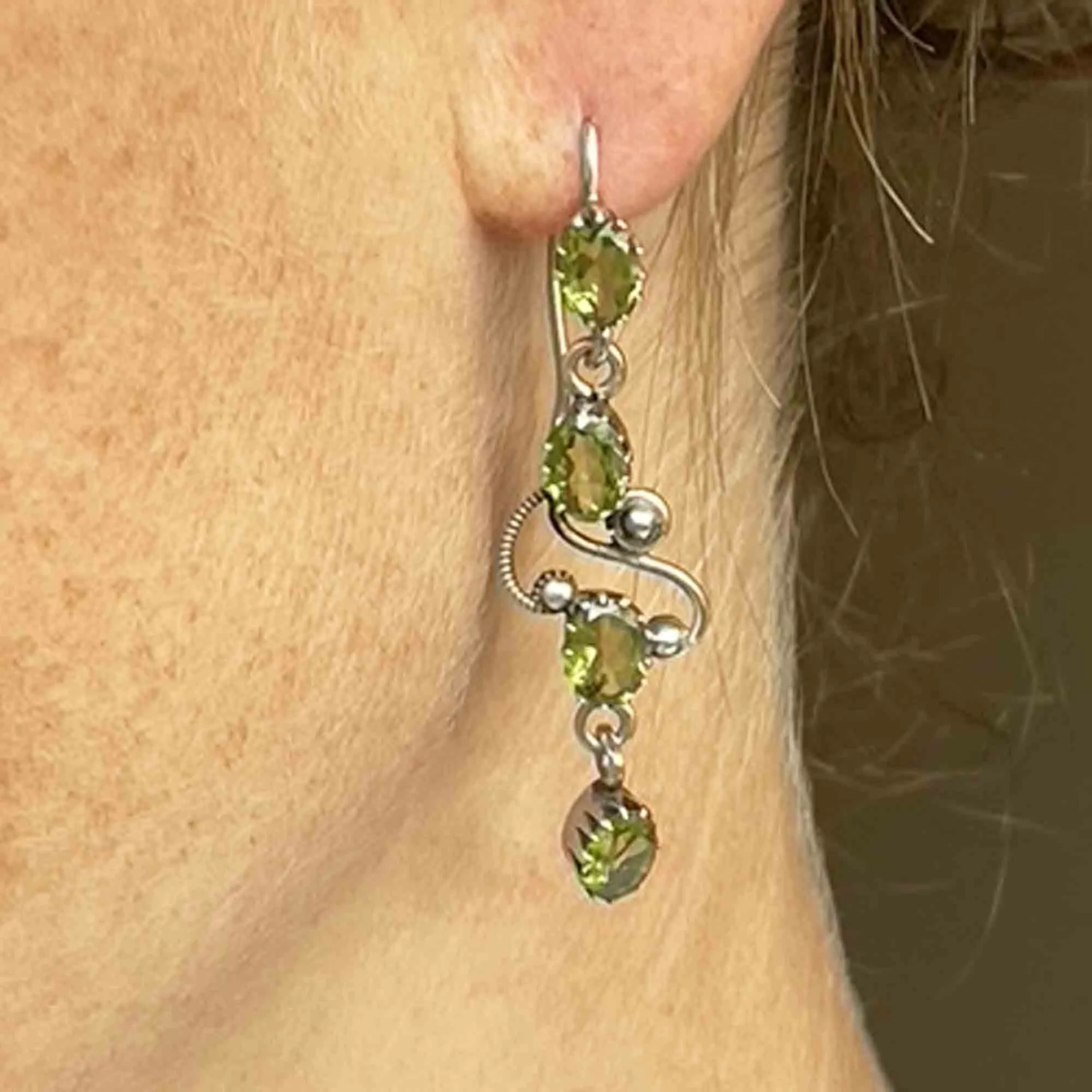Vintage Silver Victorian Style Peridot Earrings
