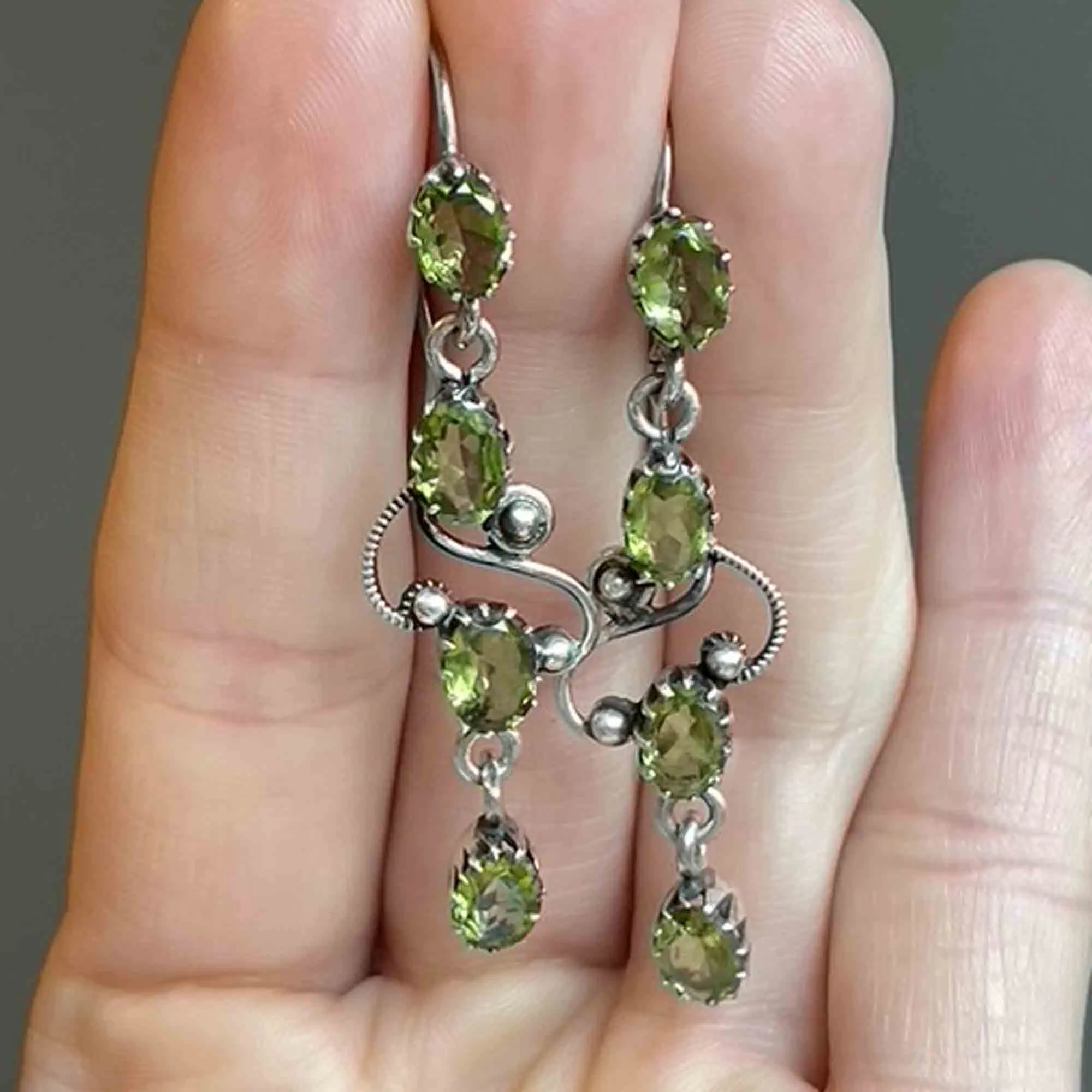 Vintage Silver Victorian Style Peridot Earrings