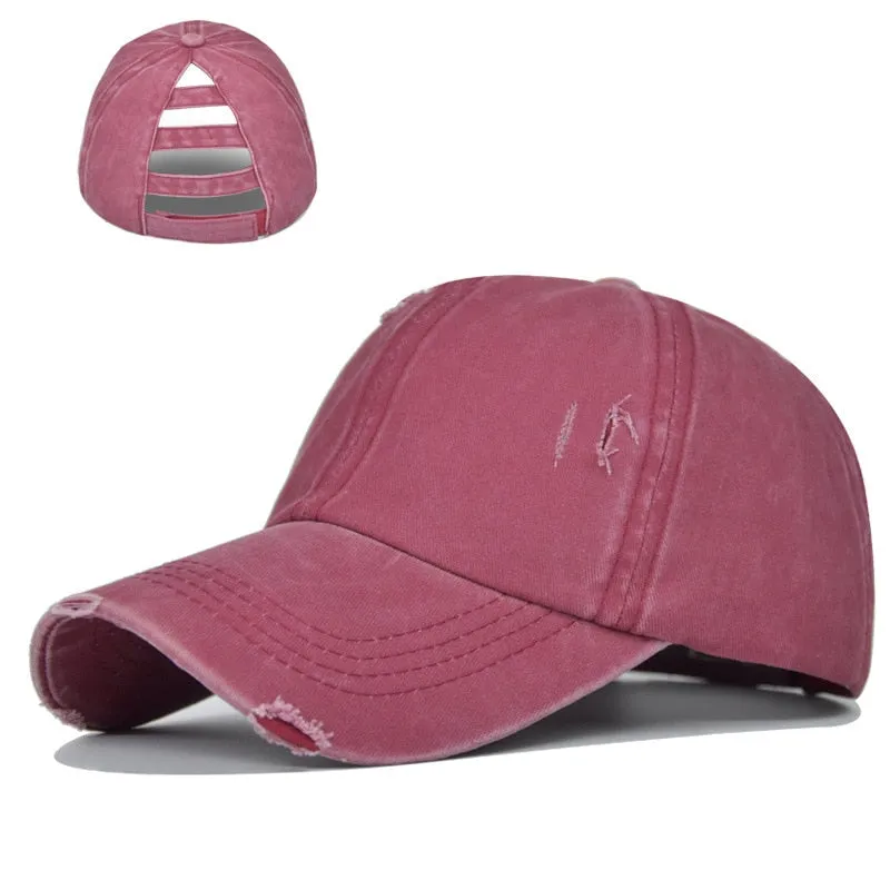Washed Hole Baseball Cap Spring Solid Sunhat Men Women Summer Cotton Snapback Caps Hip Hop Fishing Hat Retro Ponytail Visor