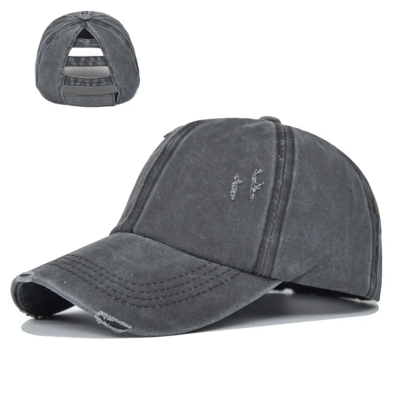 Washed Hole Baseball Cap Spring Solid Sunhat Men Women Summer Cotton Snapback Caps Hip Hop Fishing Hat Retro Ponytail Visor