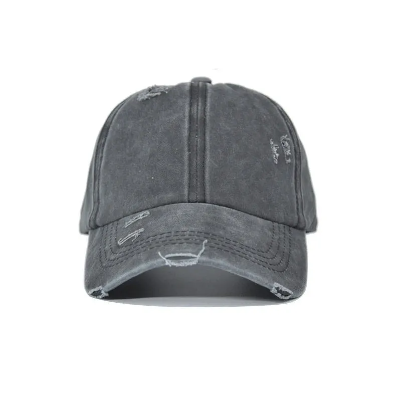 Washed Hole Baseball Cap Spring Solid Sunhat Men Women Summer Cotton Snapback Caps Hip Hop Fishing Hat Retro Ponytail Visor