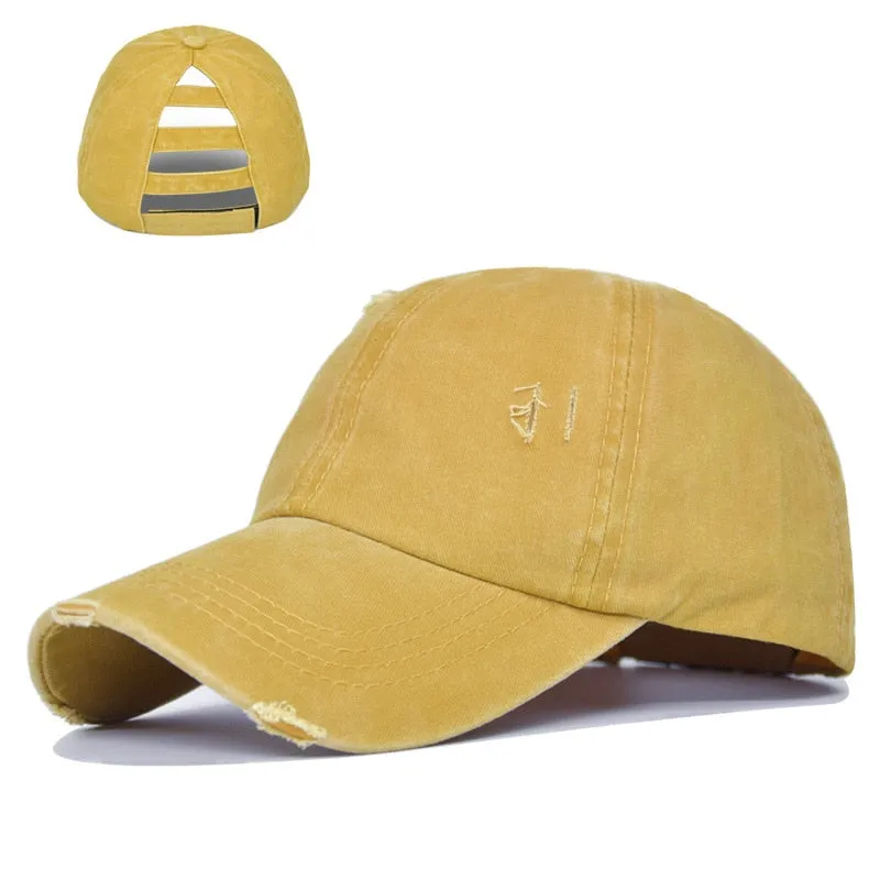Washed Hole Baseball Cap Spring Solid Sunhat Men Women Summer Cotton Snapback Caps Hip Hop Fishing Hat Retro Ponytail Visor