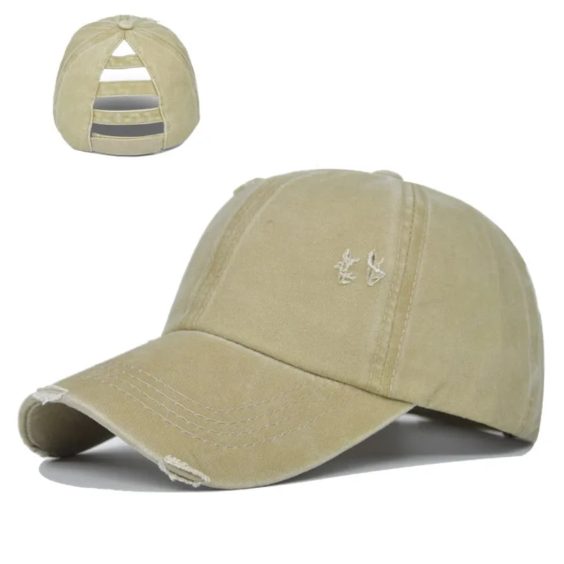 Washed Hole Baseball Cap Spring Solid Sunhat Men Women Summer Cotton Snapback Caps Hip Hop Fishing Hat Retro Ponytail Visor
